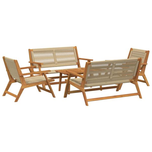 vidaXL Garden Chairs with Table 5 pcs Beige Solid Acacia wood