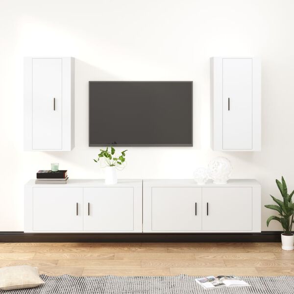 vidaXL 4 Piece TV Cabinet Set White Engineered Wood