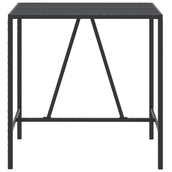 vidaXL Bar Table with Glass Top Black 110x70x110 cm Poly Rattan