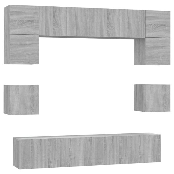 vidaXL 8 Piece TV Cabinet Set Grey Sonoma Engineered Wood