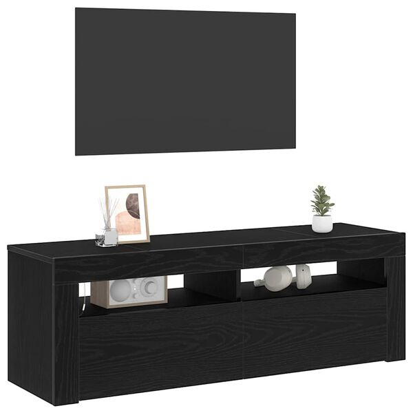 vidaXL TV Cabinet with LED Black Oak 120 x 35 x 40 cm Engineered Wood