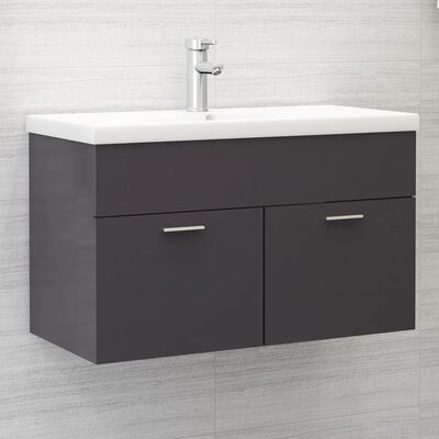 vidaXL Sink Cabinet High Gloss Grey 80x38.5x46 cm Engineered Wood