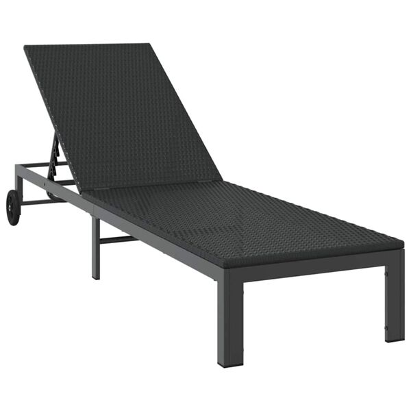 vidaXL Sunbed Reclining 1-person Black 206 x 62.5 x 74 cm Poly Rattan