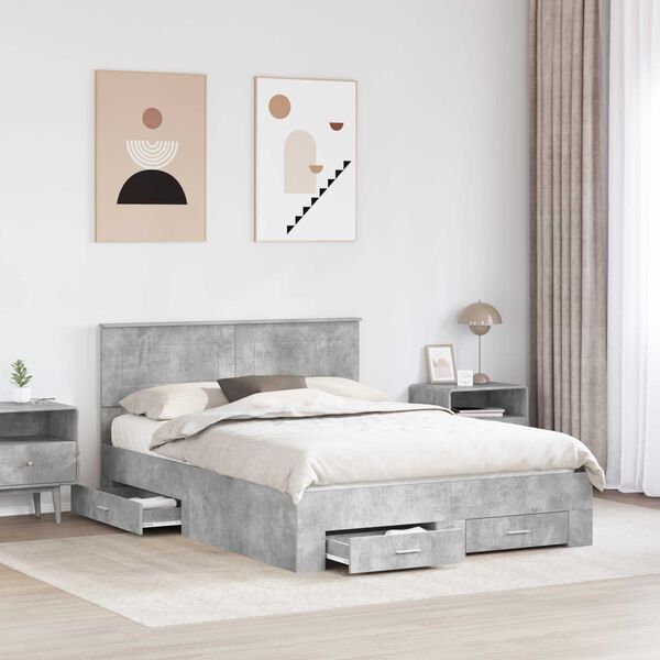 vidaXL Bed Frame Concrete Grey 140 x 200 cm Engineered Wood