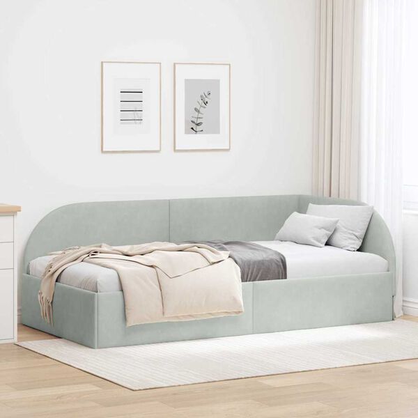 vidaXL Corner Bed Frame Light Grey 90 cm x 190 cm Velvet