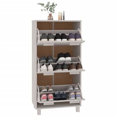 vidaXL Shoe Cabinet HAMAR White 59.5x35x117 cm Solid Wood Pine