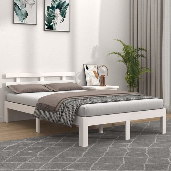 vidaXL Bed Frame without Mattress White Solid Wood 180x200 cm Super King