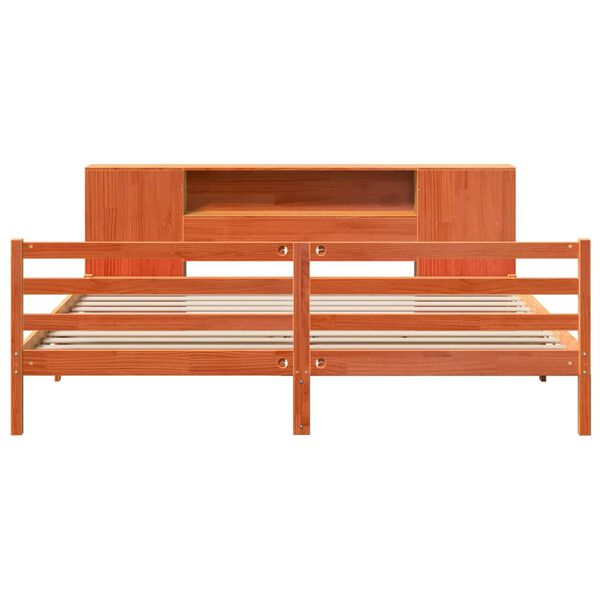 vidaXL Bookcase Bed without Mattress Wax Brown 200x200 cm Solid Wood Pine