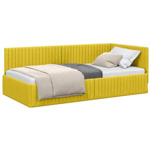 vidaXL Corner Bed Frame with Headboard Yellow 100 cm x 200 cm Velvet