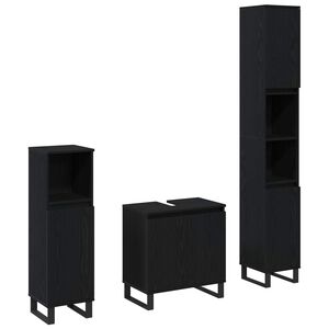 vidaXL Bathroom Furniture Set Wall-mounted with Door 3 pcs Black Oak