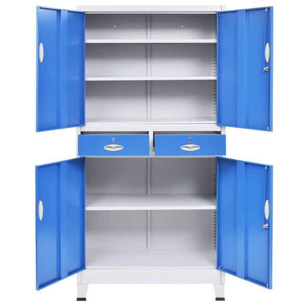 vidaXL Office Cabinet with 4 Doors Metal 90x40x180 cm Grey and Blue
