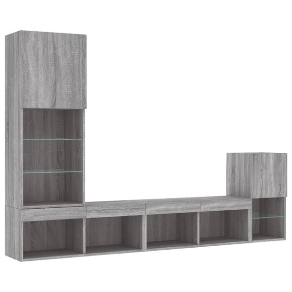 vidaXL 4 Piece TV Wall Units with LED Grey Sonoma Engineered Wood