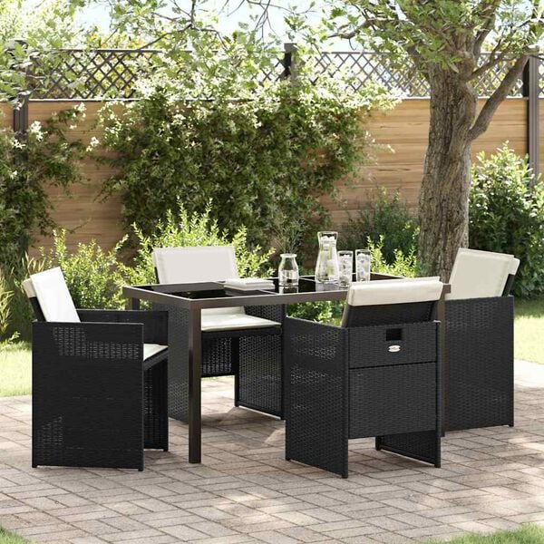 vidaXL Garden Dining Set 5 pcs Black Poly Rattan