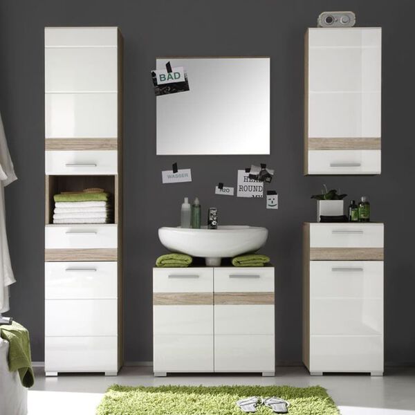 Trendteam Storage Wall Cabinet Set-One White and Light San Remo Oak