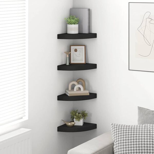 vidaXL Floating Corner Shelves 4 pcs Black 25x25x3.8 cm MDF
