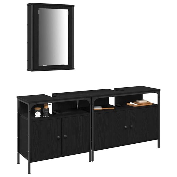 vidaXL Bathroom Vanity Units with Shelf 3 pcs Black Engineered wood