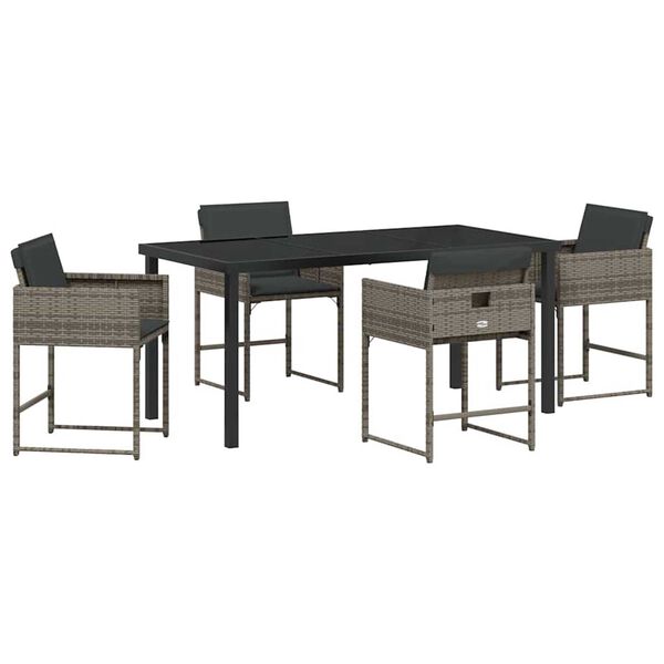 vidaXL Garden Dining Set 5 pcs Grey Poly Rattan