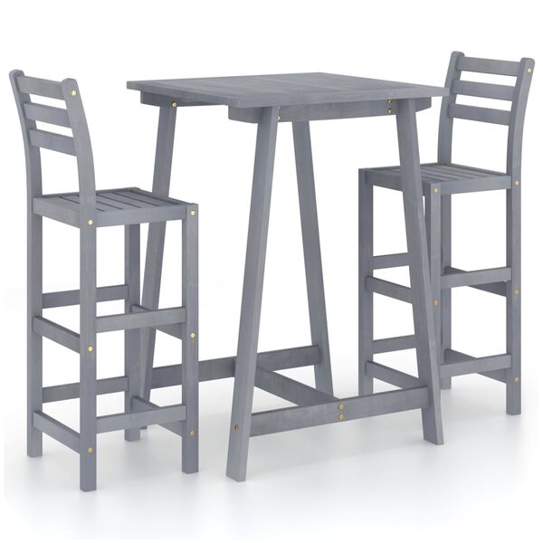 vidaXL 3 Piece Outdoor Bar Set Grey Solid Acacia Wood