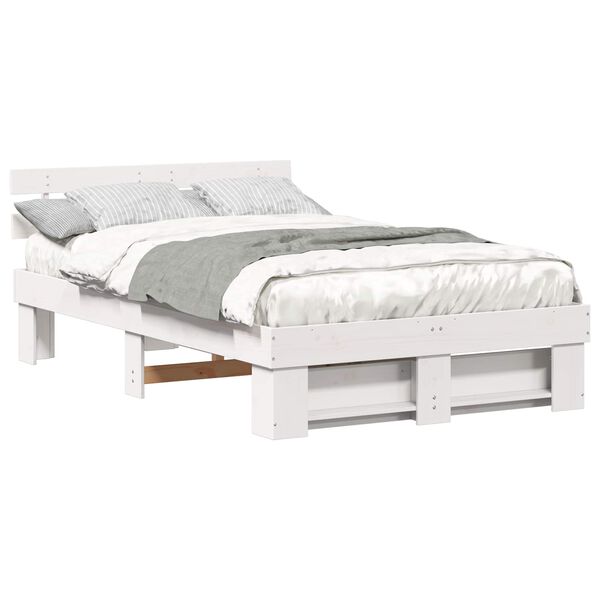 vidaXL Bed Frame with Headboard White 140 x 190 cm Solid Pine Wood