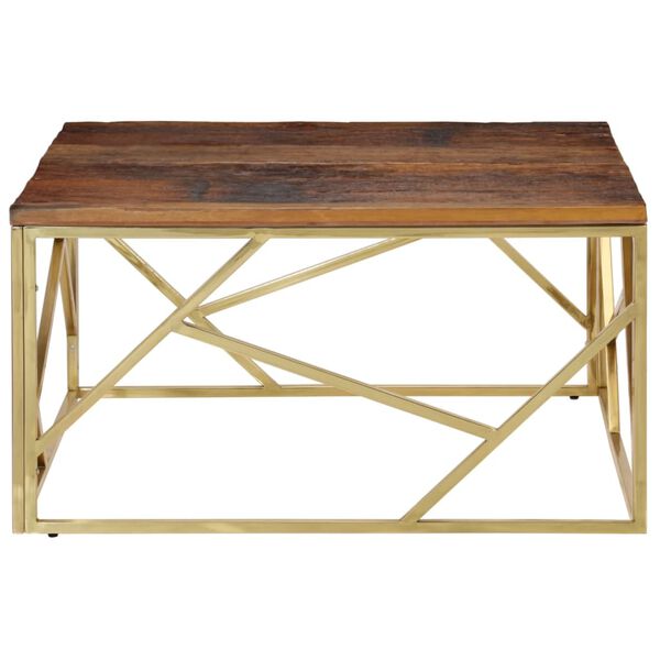 vidaXL Coffee Table Gold Stainless Steel and Solid Sleeper Wood