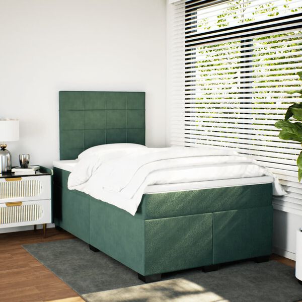 vidaXL Box Spring Bed with Mattress Dark Green 120x190 cm Small Double Velvet