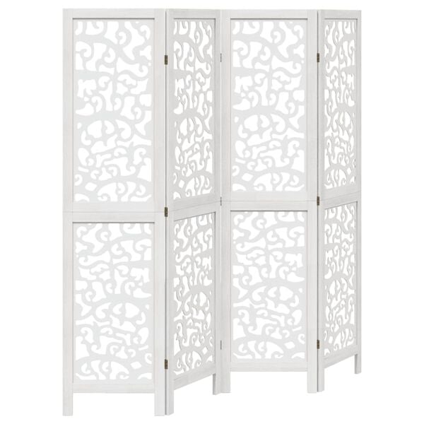 vidaXL Room Divider 4 Panels White Solid Wood Paulownia