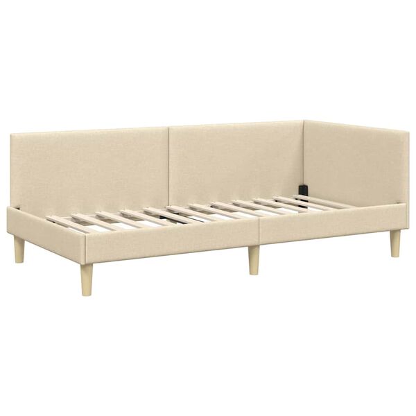 vidaXL Corner Bed Frame with Headboard Cream 100 cm x 200 cm Velvet