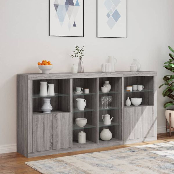 vidaXL Sideboard with LED Lights Grey Sonoma 202x37x100 cm