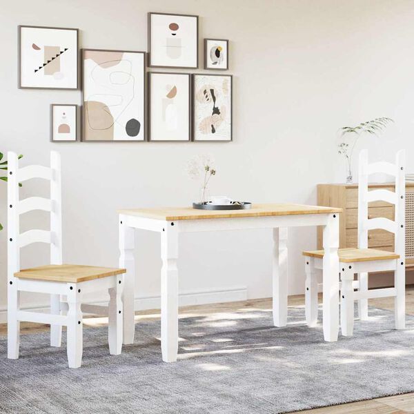 vidaXL 3 Piece Dining Set PANAMA White Solid Wood Pine