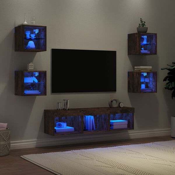 vidaXL 7 Piece TV Wall Units with LED Smoked Oak Engineered Wood