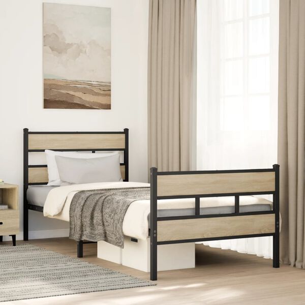 vidaXL Metal Bed Frame without Mattress Sonoma Oak 90x190 cm Single