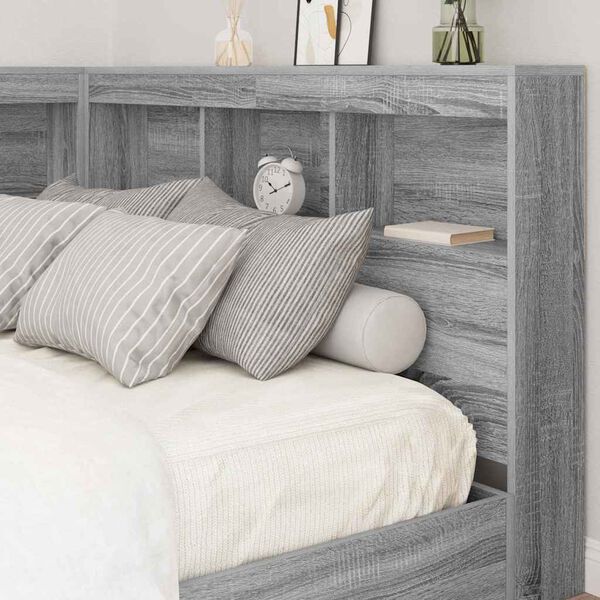 vidaXL Storage Headboard with Shelf Grey Sonoma 120 cm Engineered Wood