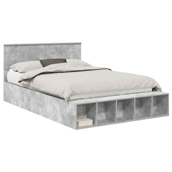 vidaXL Bed Frame with Shelf Concrete Grey 160 x 200 cm Engineered Wood