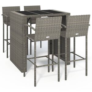 vidaXL Garden Bar Set | Grey | PE Rattan, Powder-Coated Steel, Tempered Glass