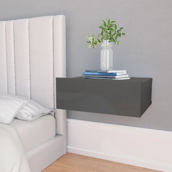 vidaXL Floating Nightstands 2 pcs High Gloss Grey 40x30x15 cm Engineered Wood