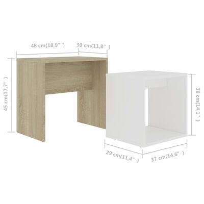 vidaXL Coffee Table Set White and Sonoma Oak 48x30x45 cm Chipboard