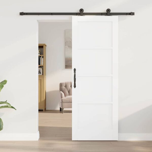vidaXL Sliding Door White and Black 73.5 x 198.5 cm Solid Pine Wood