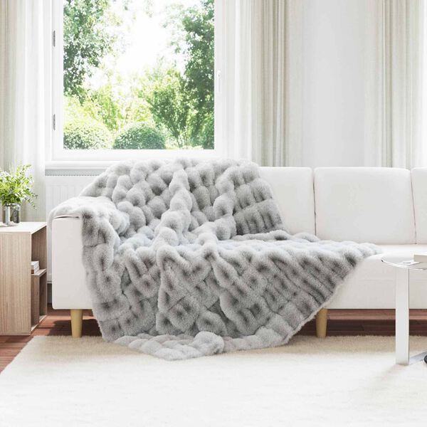 vidaXL Faux Rabbit Fur Blanket Grey 150 x 220 cm Polyester