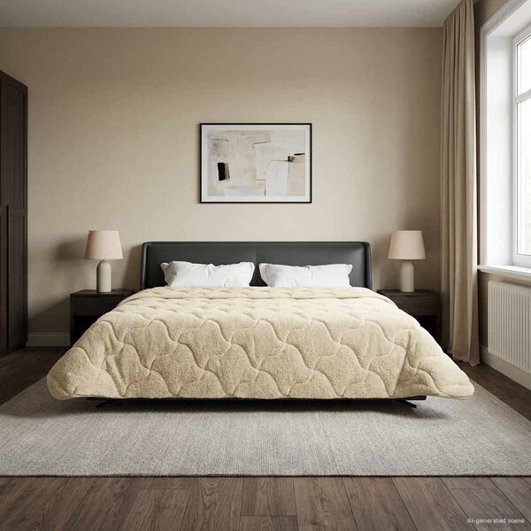 vidaXL Full Year Duvet Cream 220 x 240 cm Microfiber and Teddy fleece