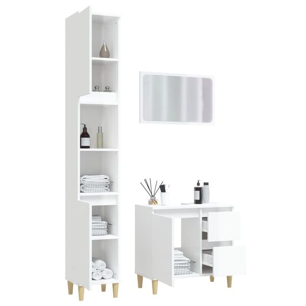vidaXL 3 Piece Bathroom Furniture Set High Gloss White Engineered Wood