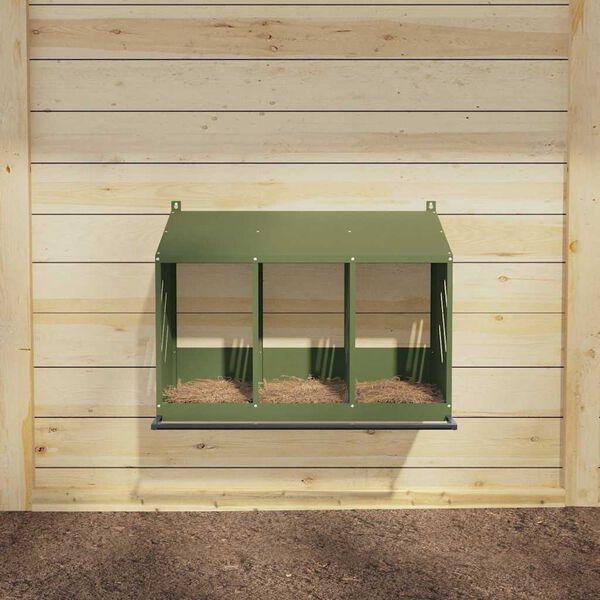 vidaXL Chicken Nesting Box with 3 Compartments Olive Green Metal
