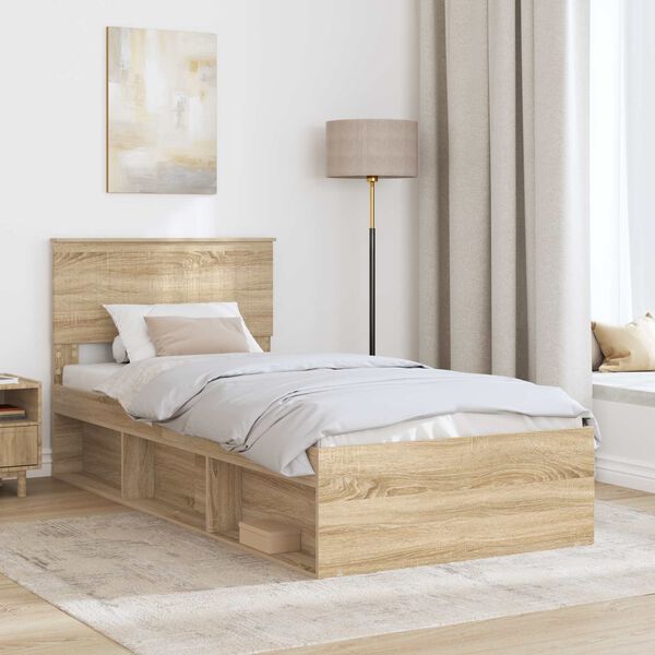 vidaXL Bed Frame with Headboard Sonoma Oak 90 x 200 cm Solid Pine Wood
