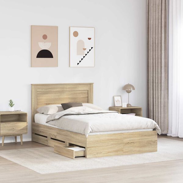 vidaXL Bed Frame with Drawer Sonoma Oak 135 x 190 cm Engineer Wood