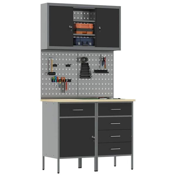 vidaXL Work Cabinet Set with Drawer with Shelf Manual 5 pcs Black