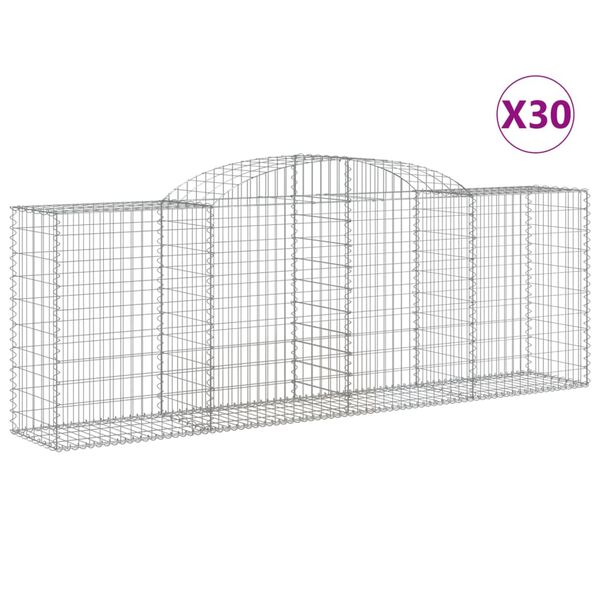vidaXL Arched Gabion Baskets 30 pcs 300x50x100/120 cm Galvanised Iron