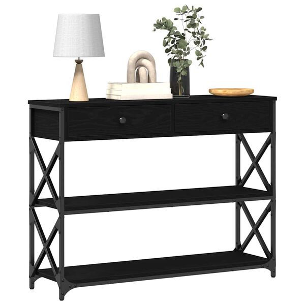 vidaXL Console Table with Drawer with Shelf Black oak 100 x 28 x 75 cm