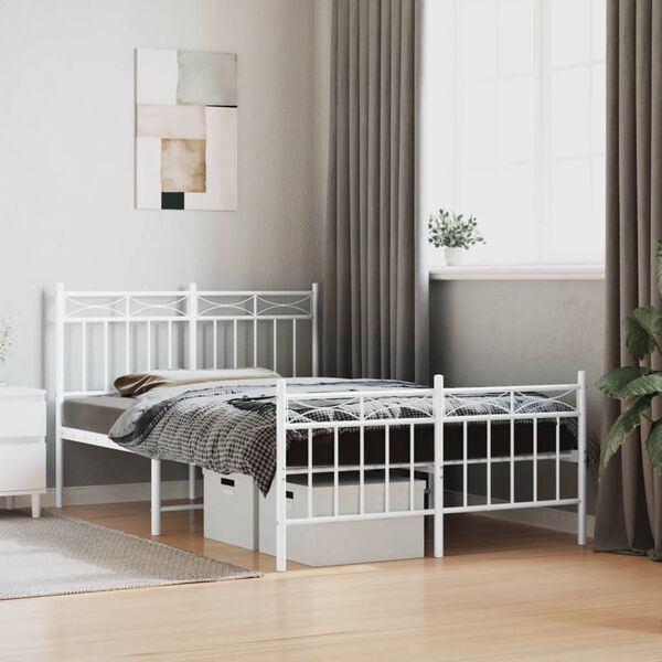 vidaXL Metal Bed Frame without Mattress with Footboard White 120x190cm