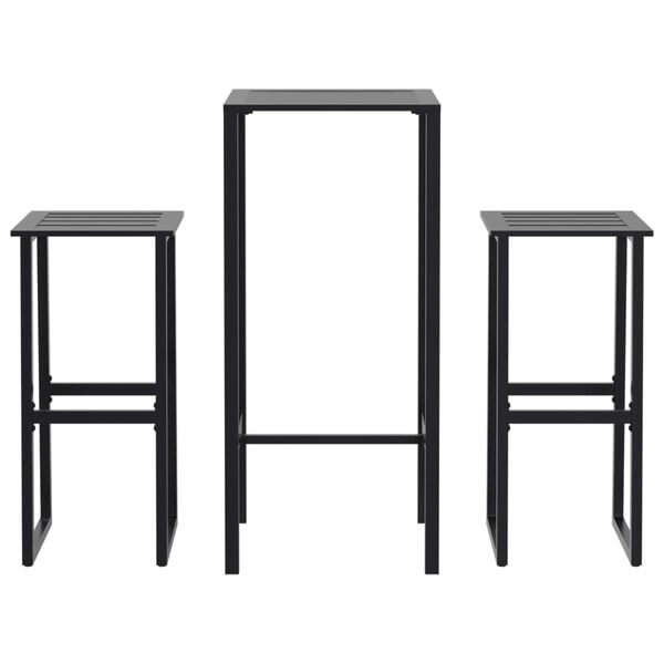 vidaXL 3 Piece Garden Bar Set Black Powder-coated Steel