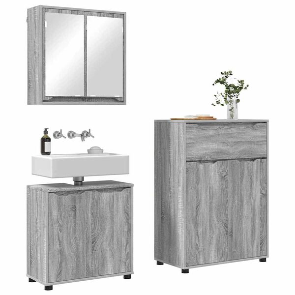 vidaXL Bathroom Furniture Set Manual 3 pcs Grey Sonoma Engineered Wood