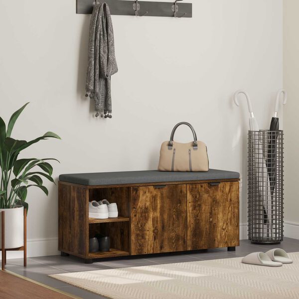 vidaXL Hall Bench with Cushion with Shelf Smoked Oak 100 x 38 x 46 cm